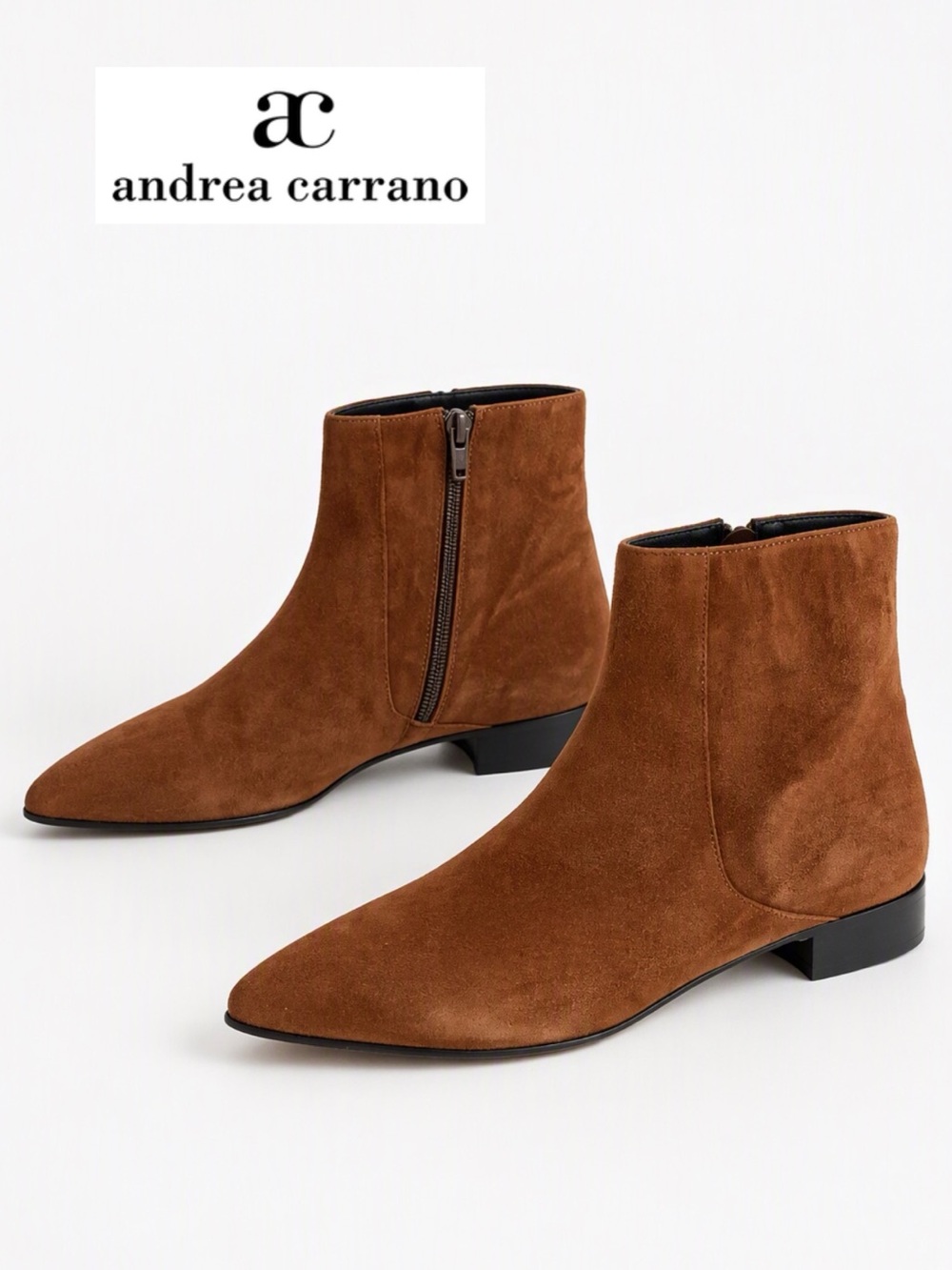Andrea Carrano Genny Italian Cognac Brown Suede Pointed Toe Ankle Boots 37 6.5